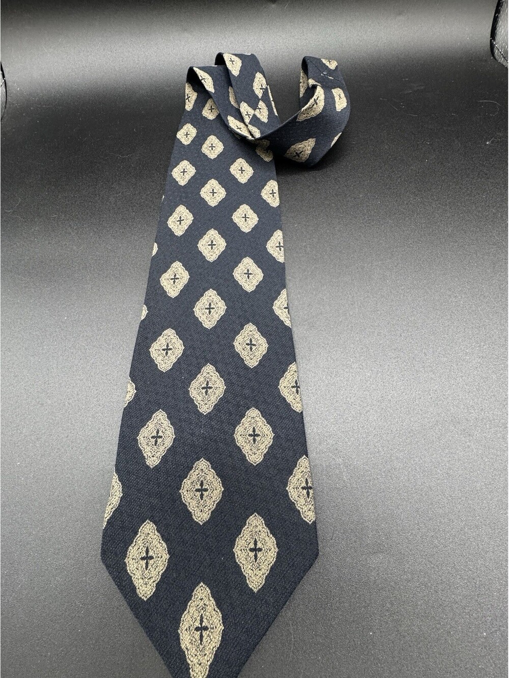 Vintage Giorgio Armani Cravatte Silk Tie Black Gold Geometric Italy